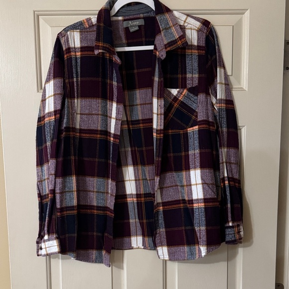 Natural Reflections Purple and Brown Plaid Shirt - Picture 1 of 2